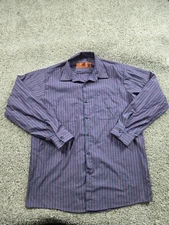 Vintage Red Kap Work Shirt Mens Large Red Blue Stripe Workwear Uniform Button Up