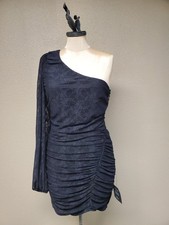 NWT Lulus Mysterious Allure Black Lace One Shoulder Ruched Mini Dress Size S