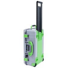 Silver  Lime Green Pelican 1535 Air case. Empty. With wheels. Lime Trolley.