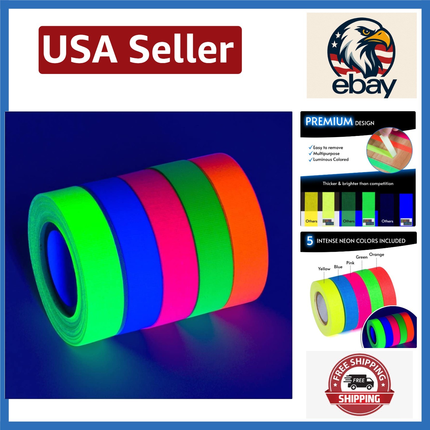 Intense UV Fluorescent Glow Tape, 5 Vibrant Colors for Unforgettable Decor