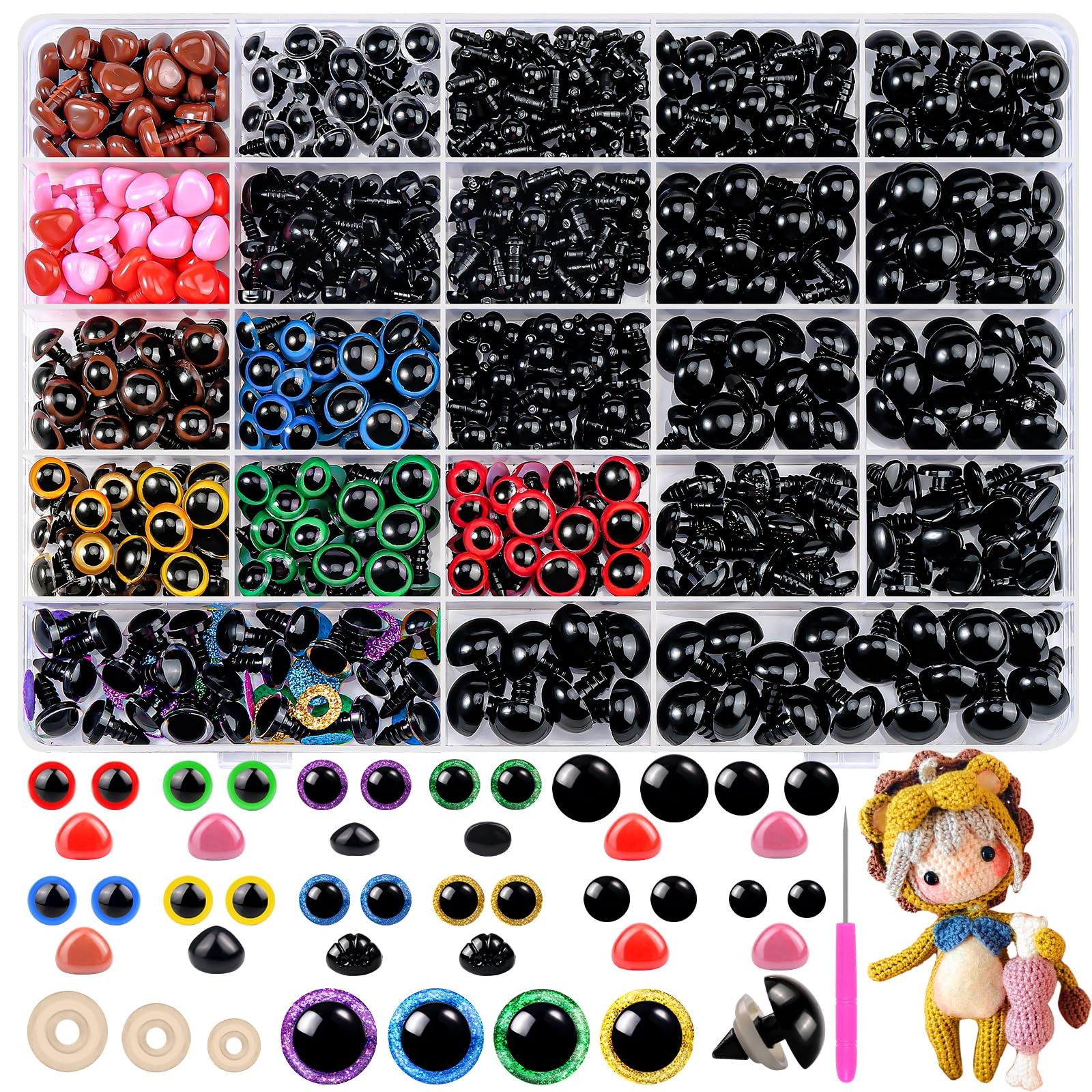 1100PCS Safety Eyes and Noses, Amigurumi Safety Eyes for Crocheting, Colorful...