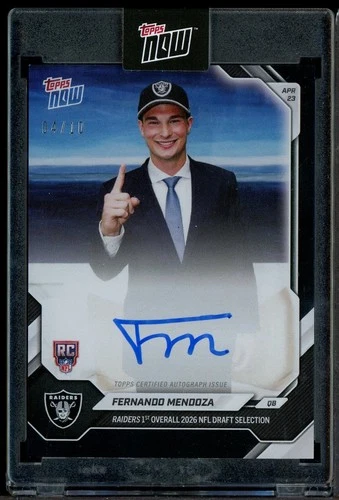 2026 Topps Now Blue Fernando Mendoza RC Rookie ON CARD AUTO 4/10