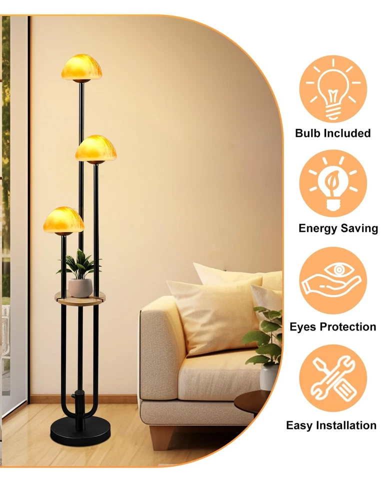 Lámpara de pie regulable negra con mesa, lámparas de pie modernas para salón, 300... Foto 3 de 4