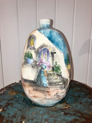 Handbemalte Vase mediterraner Stil auf Boden gemarkt 