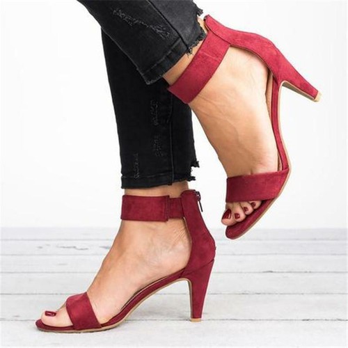 Sandali da lavoro donna punta aperta caviglia medio basso cinturino scarpe estive blocco - Foto 10 di 16
