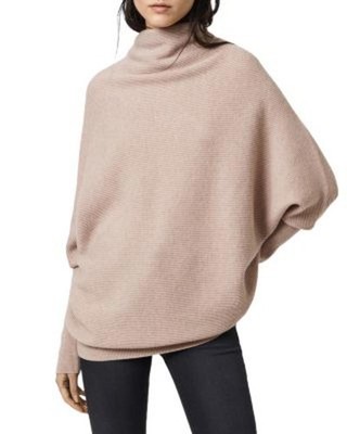 Allsaints Ridley Cashmere Blend Long Sleeve Oversized Pale Pink Jumper Sweater L