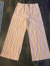 Maeve Anthropologie The Colette Cropped Wide Leg Pants yellow Stripe Size 28