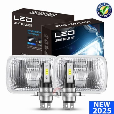 7X6 Glass Lens Headlight Conversion Sealed beam Kit to H4/9003 Size + LEDs Bulbs