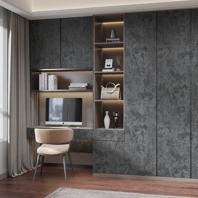 Powtick Dark Grey Black Concrete Wallpaper Peel And Stick 30.3X591 3D Effect