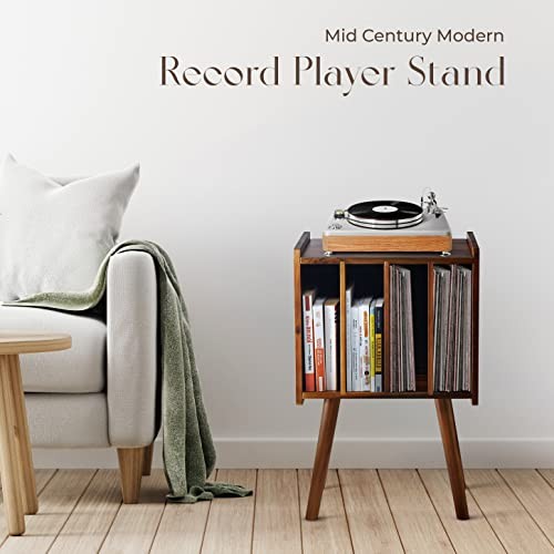 Wooden LP Record Player Stand with 4 Cabinets, Holds up to 2-Tier Warm Acacia