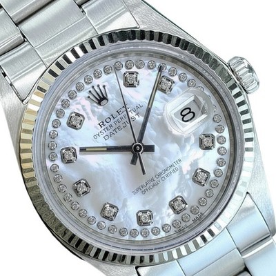 Rolex Datejust Mens Watch Gold & Steel Mop Diamond Dial Fluted Oyster 36mm 1601