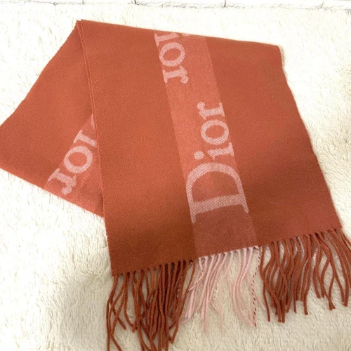 Authentique foulard Christian Dior orange cachemire logo marque 160 x 35 cm décontracté