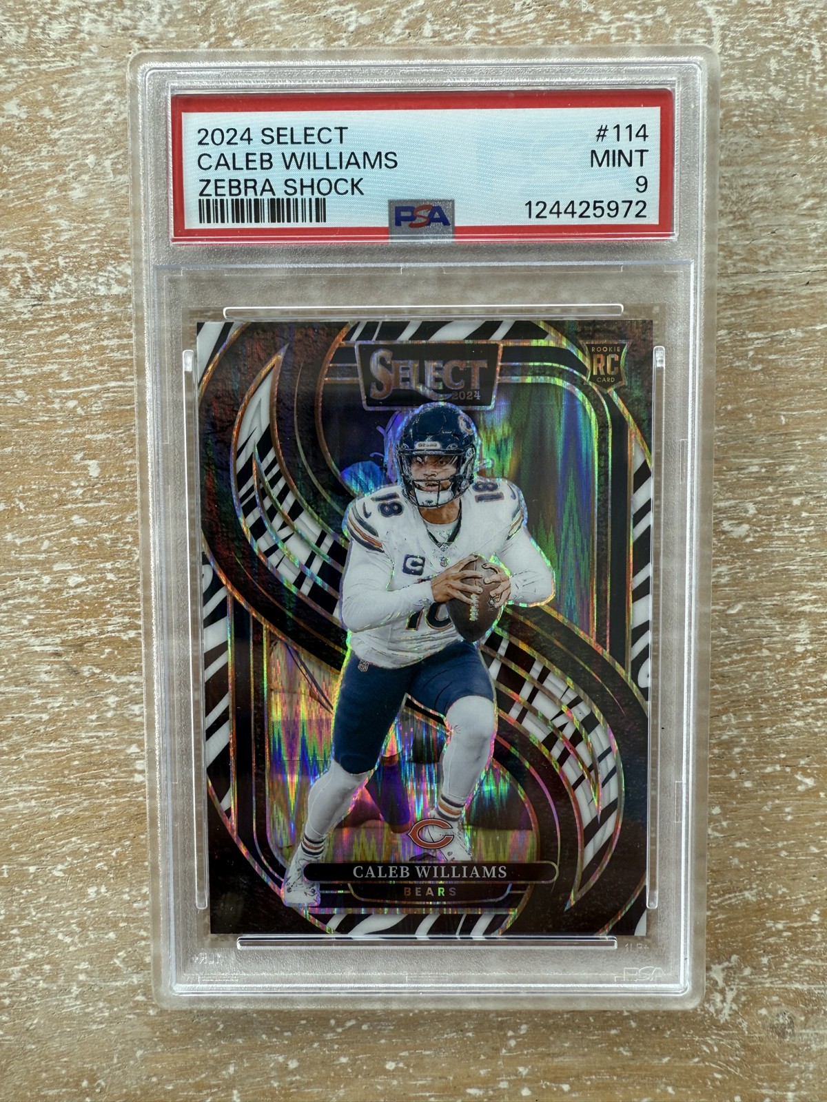 2024 Panini Select Premier Level Caleb Williams #114 Zebra Shock Prizm RC PSA 9