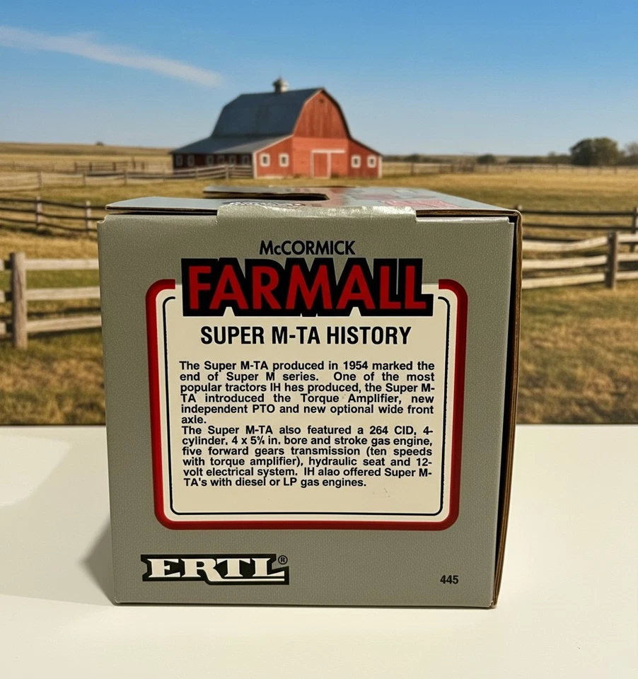 ERTL 1991, McCormick Farmall, Super M-TA, No. 445, escala 1:16, diecast, nuevo en caja Foto 2 de 4