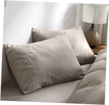  100% Linen Bed Pillow Cases Size(25.98"×20.08") - Set of 2 Queen Morandi Grey