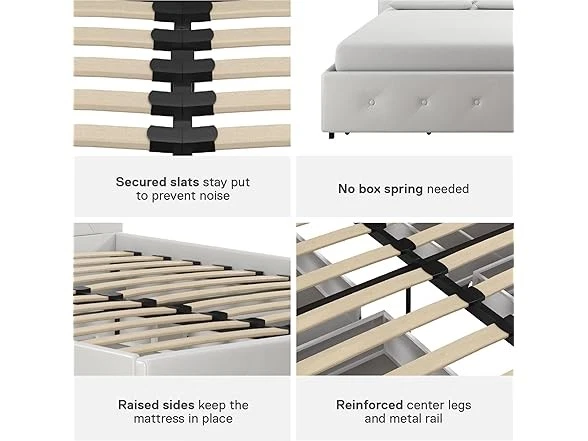 Cama plataforma tapizada DHP Dakota con debajo de la cama blanca completa  Foto 4 de 4