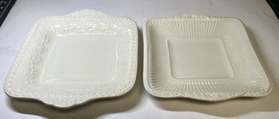 Two Vintage Square Wedgewood, Wellesley Creamware Cake Plates 