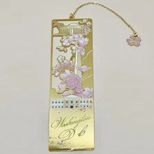 Washington DC Cherry Blossom Charms Bookmark Gold Color White House Monument