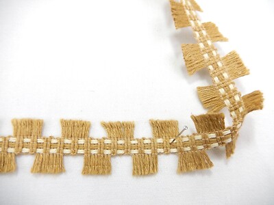 Designers Guild Woven Fringed Tape Trim.  Caramel & Ivory.  15Yds. + 29''.  T-044