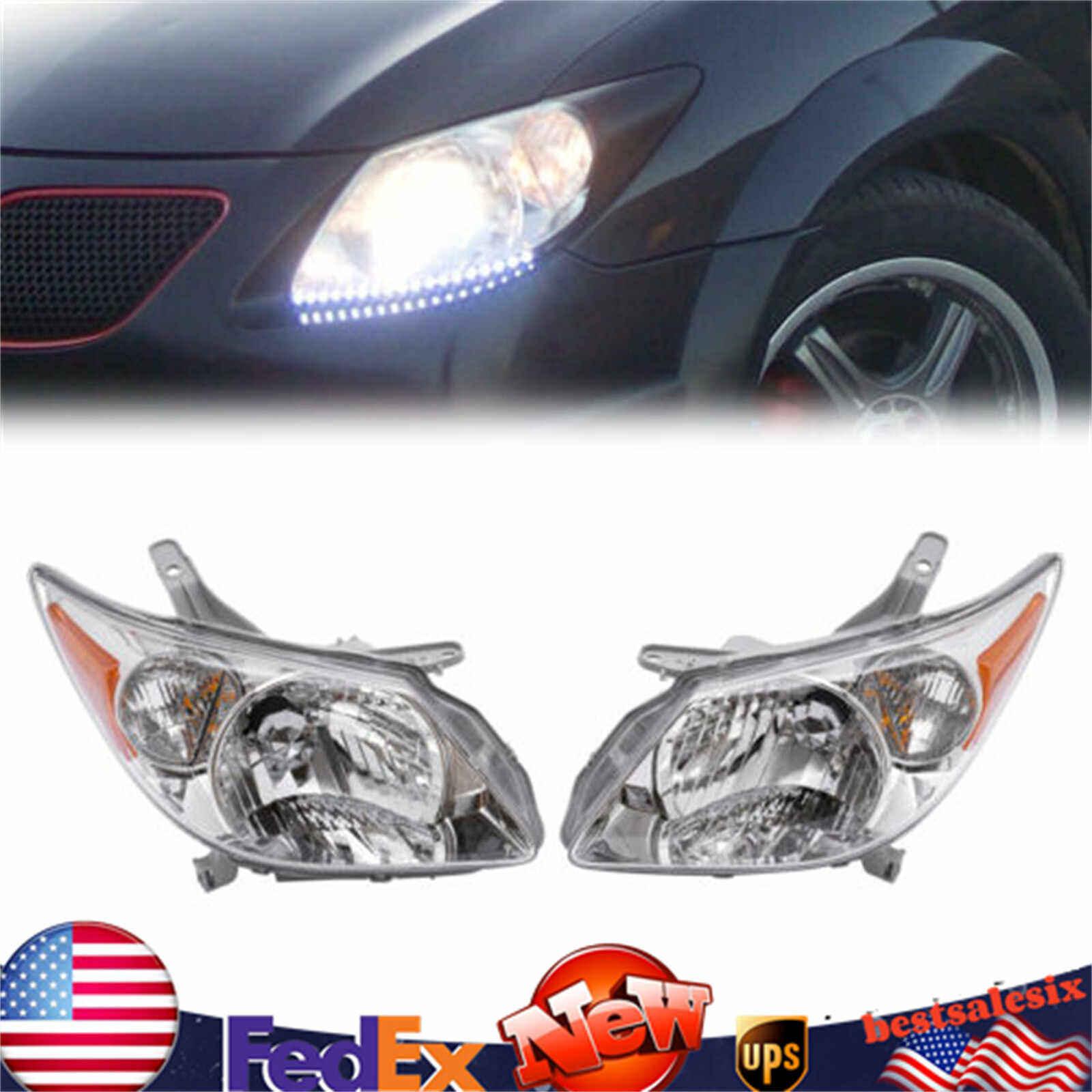 For Pontiac Vibe 2005 2006 2007 2008 Pair of Halogen Headlight Headlamp LH & RH