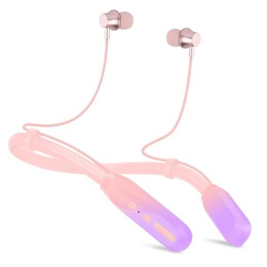 Neckband Bluetooth Headphones, 200H Extra Long Playtime Wireless Pink-Purple