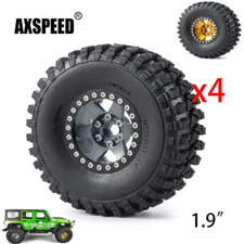 AXSPEED 4x 1.9" Beadlock Wheel Rims&Rubber Tires For 1:10 RC Crawler SCX10 TRX4