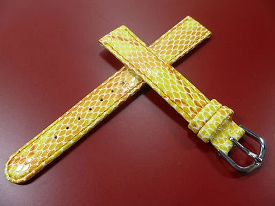 BRACELET DE MONTRE JAUNE 14 mm serpent python gaufrage similicuir 1466 - Photo 1/3