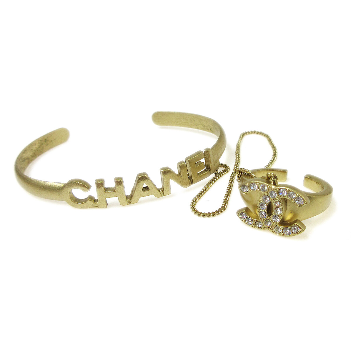 Chanel Rhinestone Bangle Chain Ring #6 Gold 01C 03664 | eBay