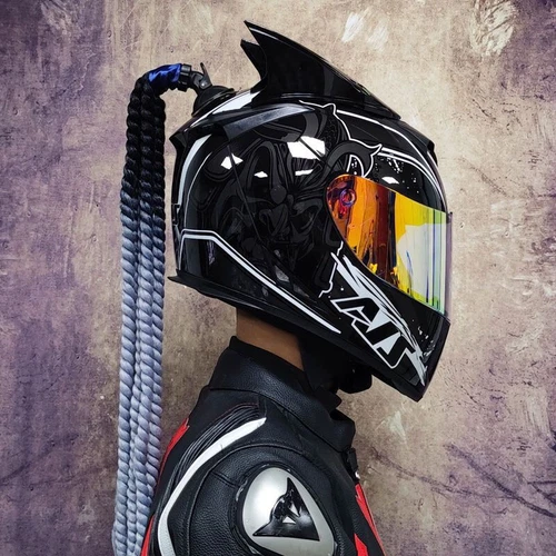 Men Women Full Face Safety Motorcycle Helmet With Horns and Braid DOT Approved - Bild 4 von 11