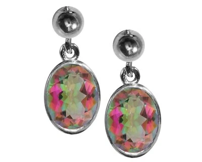 9ct Oro Blanco Natural Mystic Topacio Simple Colgante Tuercas Pendientes British - Imagen 1 de 4