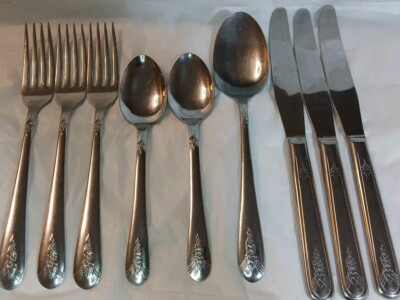 Lady Anne Irene LDA-1 Floral Tip Dinner Stainless Steel Flatware Set Of 9 USA