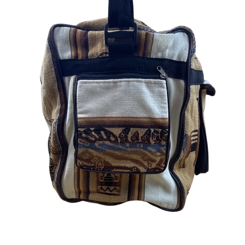 Bolso de Lona Hecho a Mano Nativo Peruano Correa para el Hombro y Bolsillos con Cremallera Múltiples Talla L Foto 4 de 4