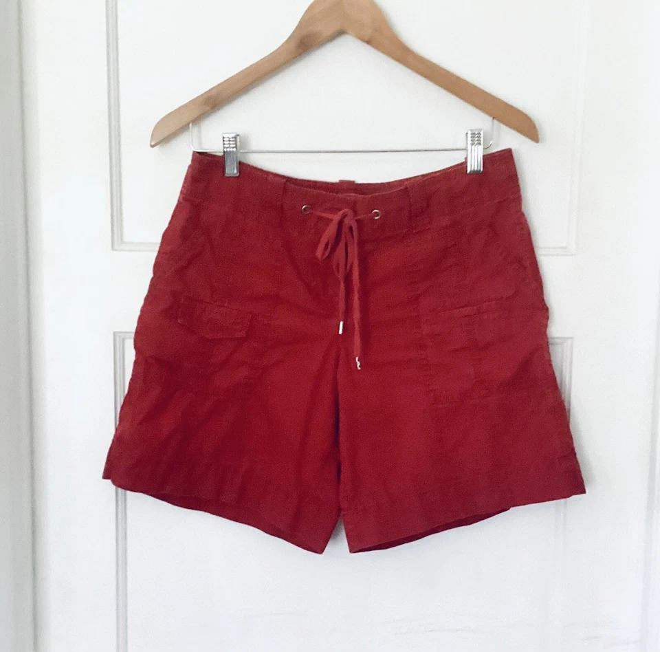 Ann Taylor LOFT Pantalones Cortos Talla 4 Rojo Carga Cremallera Corbata Frontal 8” Entrepierna Foto 2 de 4