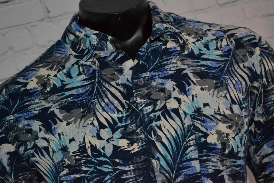 45100-a Tasso Elba Hawaiian Shirt Blue Floral Size Large Adult Mens - Image 4 of 4