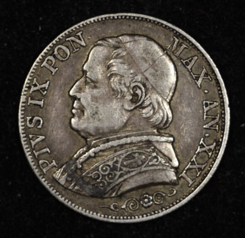 1867 Italy Papal States Silver Lira - Afbeelding 1 van 2