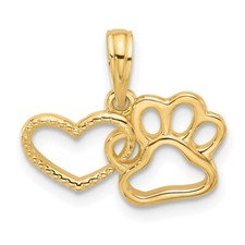 14K Yellow Gold Polished Fancy Heart and Paw Pendant