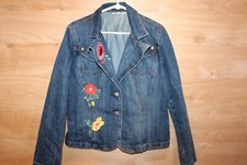 Cato Women’s X-large Denim Jean Jacket Embroidery Flowers Boho Casual 2 Button