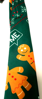 Ugly Christmas Tie - Green Green - Bite Me - Gingerbread Cookies - Snow Flakes