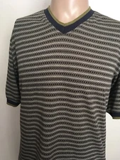FIRST LINE COLLECTION GEOMETRIC STRIPED KNIT VbNECK T SHIRT Soft  Thin Large