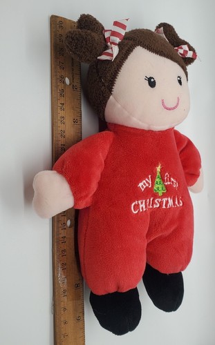 Baby Starters My First Christmas Doll Plush Lovey Brown Hair And Rattle - Picture 3 of 6