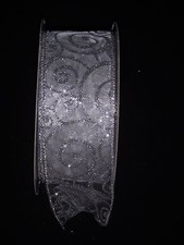 JUMBO ROLL Silver Swirls Wired Edge Ribbon 2 1/2" / 2.5" 150 Feet 50 Yards NEW 