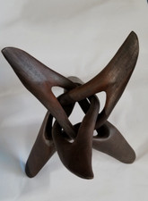 Vintage Collapsible Hand Carved Wooden Folding Bowl Holder/Stand - Large