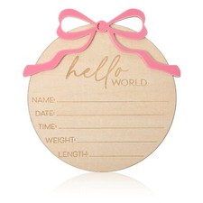 Baby Announcement Sign Pink Bow Welcome Baby Sign Wooden Hello World Newborn ...
