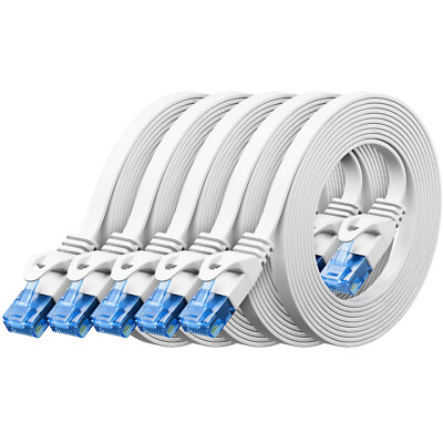 5x 1m CAT6 Patchkabel Flachkabel 1,5mm RJ45 LAN DSL Ethernet Netzwerkkabel Weiß