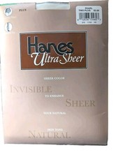 Vintage Hanes Ultra Sheer Pantyhose 2 Plus Control To; Reinforced Toe; Pearl