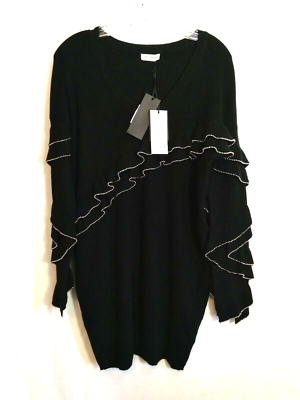 Twinset Le Coeur Black Silver Beaded Long Sleeve Ruffle Sweater