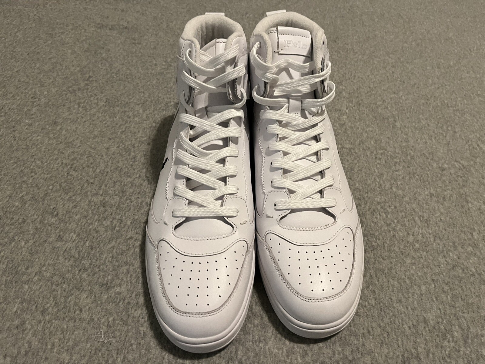 Polo Ralph Lauren bianche CRT alte pelle di mucca pony scarpe uomo taglia 15 nuove