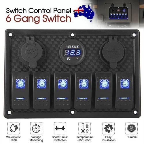 6 Gang 12V Switch Panel LED Light Rocker Circuit Breaker For Car RV ...