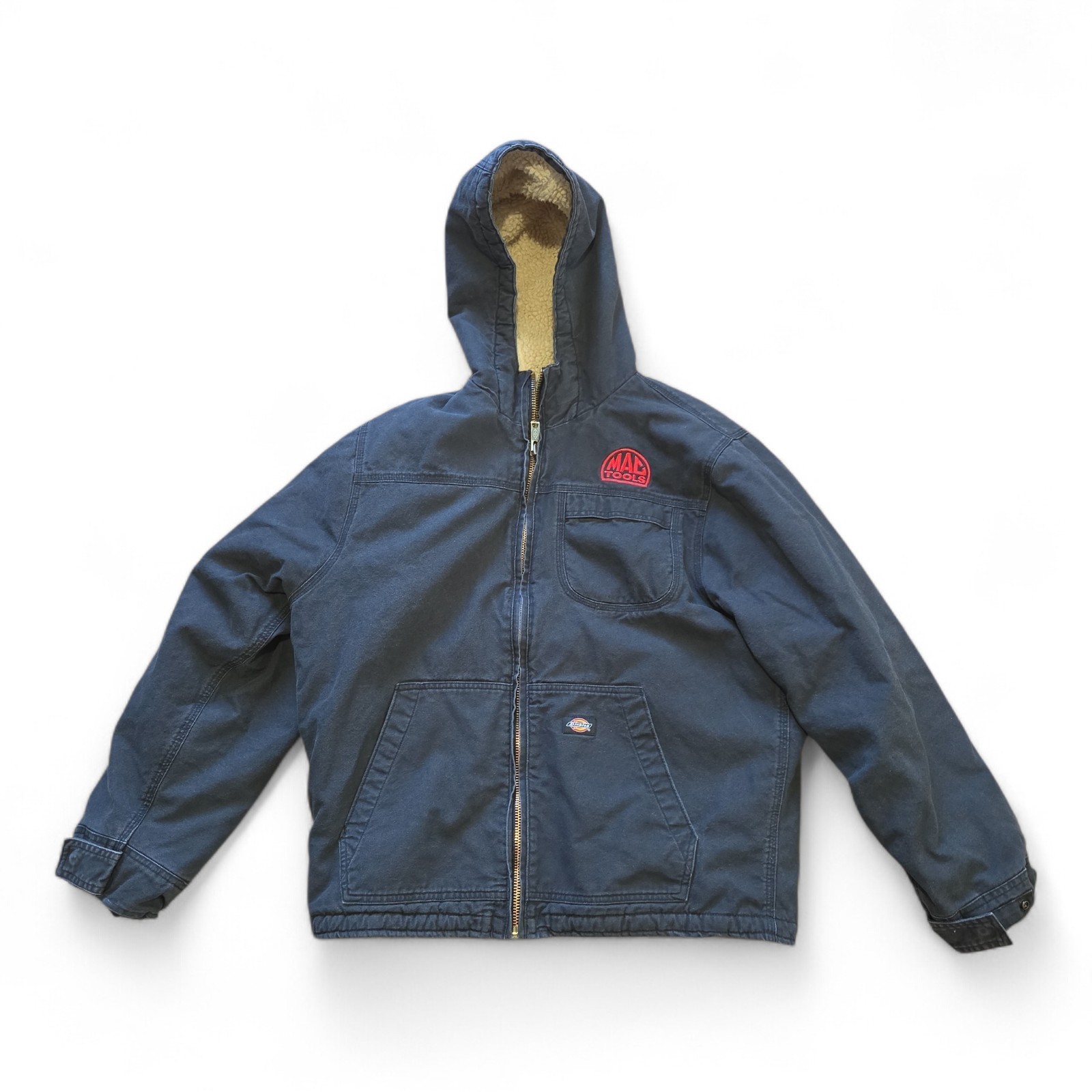 Dickies Mac Tools Jacket Mens L Black Hooded Sherpa Lined Canvas Workwear Jacket