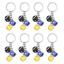 8pcs Lucky Dice Keychain Charm Resin with 3 Pendants Blue/Black/Yellow
